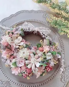 1点もの✤桜色の春リース✤ミモザも添えて✤ドライフラワー