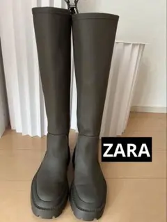 ZARA ロングブーツ カーキ グリーン 厚底 美品