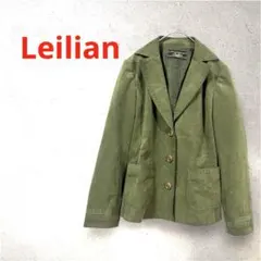 Leilian レリアン人工皮革 テーラードジャケット オリーブグリーン