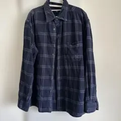 フランネルチェックシャツ XL ネイビー 長袖ネルシャツ