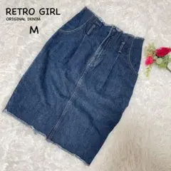 レトロガール【M】オリジナルデニム　タイトスカート フリンジ裾　カットオフのサムネイル