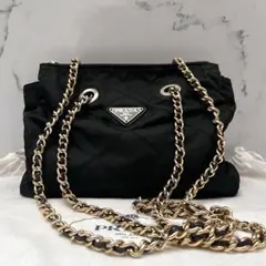 ◇美品◇プラダ　キルティングナイロン　チェーンショルダーバッグ　ブラック