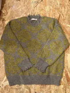 COCO DEAL 花柄ニットセーター 長袖 グレー/イエロー