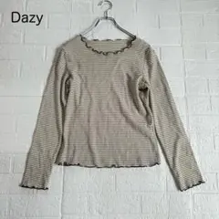Dazy デイジー 長袖 ニット トップス ボーダー メロウ ネック フリル L