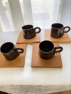 【再値下げ】白山陶器【希少・黒釉】森正洋デザイン P型デミタスカップ ソーサー