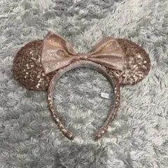 ディズニー　スパンコール　カチューシャ　ピンクリボン　ミニー