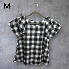 空*る様 DRESKIP ドレスキップ チェック柄 フリル袖 Tシャツ M 夏物