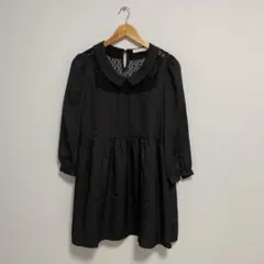 LOWRYS FARM レース襟 ミニワンピース ブラック Lのサムネイル