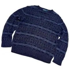 美品✨ ラルフローレン ネイティブ柄 ニット セーター リネ シルク ネイビー