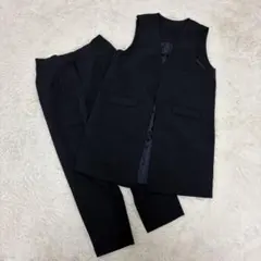 美品✨大きいサイズ✨ラナン　防シワ/抗菌防臭　ノーカラーロングジレセットアップ