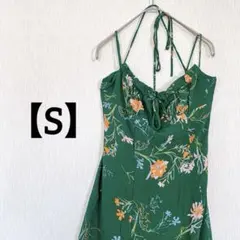 ✨️美品✨️【S】花柄ノースリーブワンピース グリーン バカンス