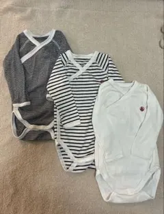 プチバトー　6m 67㎝　肌着 長袖 ストライプ 3枚セット