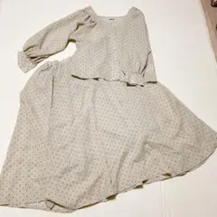 【美品】Areeamベージュドット柄長袖 ブラウス　スカートセット