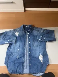 デニム ダメージ加工 長袖シャツ