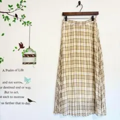 GU/チェックプリーツロングスカート シフォン ウエストゴム L