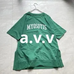 a.v.v ロゴ 半袖 スウェット カットソー グリーン M ゆったり 綿のサムネイル