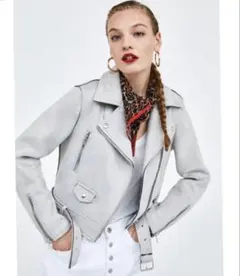ZARA BASIC スエード ライダース ジャケット　ライトグレー　M