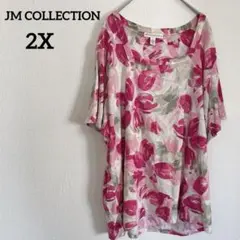 JM COLLECTION 【2X】花柄 Tシャツ ピンク　カットソー　トップス