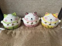 招き猫 置物 3点セット 陶器製