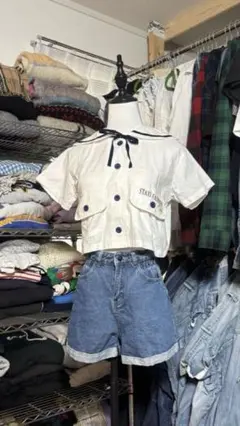 セーラーカラー　Tシャツ　襟　レトロ　昭和　80s 90s 平成女児　平成