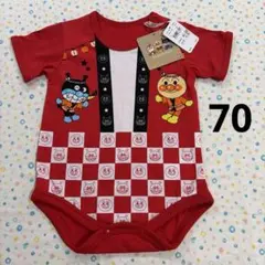 ⑱70、新品タグ付き♡アンパンマン、赤‪♡半袖ロンパース、お祭り柄のサムネイル