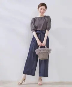 フリルデザインパール調ハンドルカゴバッグのサムネイル