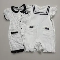 2枚セット　女の子 半袖ロンパース ドット柄 リボン フリル 70のサムネイル