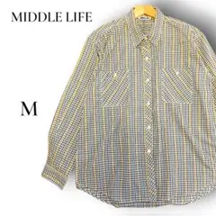 MIDDLE LIFE 長袖 チェックシャツ メンズ タッターソール柄 緑 黄のサムネイル