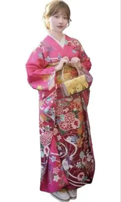 振袖 フルセット 正絹 ピンク 華やか 古典柄 成人式 結婚式のサムネイル