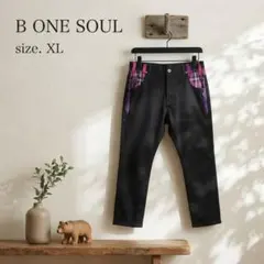 B ONE SOUL ビーワンソウル ワークパンツ XL チェック切替 黒 紫