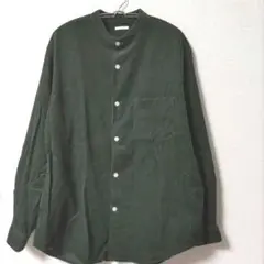 【GU】 バンドカラー長袖コーデュロイシャツMサイズ＊ダークグリーン