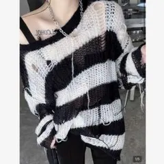 【新品未使用】Y2K オーバーサイズ ストライプ ビンテージ 長袖 セーター