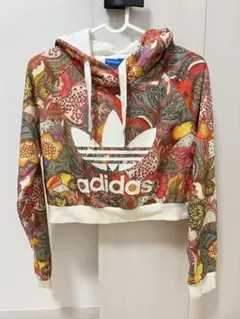 adidas 花柄 クロップドパーカー M 総柄　パーカー　レディース