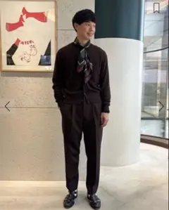 CABaN ウールギャバジン 1タックテーパードパンツ ブラウン Lサイズのサムネイル