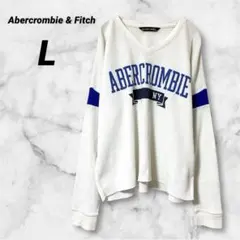 アバクロ【L】ワッフル ロンT 白 カレッジロゴ サーマル Vネック アメカジ