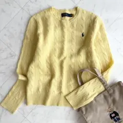 【ラルフローレン】ケーブルニット　ポニーロゴ　現行　QRタグ カシミヤ　黄色　S