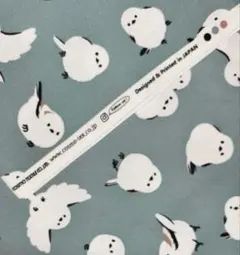 1m雪の妖精シマエナガ柄*綿100%オックス*ダスティピーコック地幅約108cm