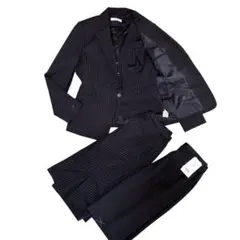 美品☆SELERY セットアップ　黒　ストライプ　11 4点セット　事務制服のサムネイル