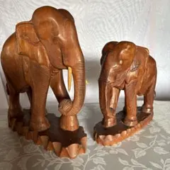 象の彫刻セット 大高さ約40センチ　小約31センチ