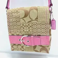 COACH パッチワーク　フラップ　ショルダーバッグ　ピンク パイソン