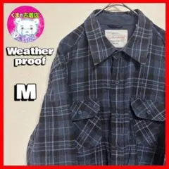 usa古着 Weatherproof ネルシャツ M チェック ブラックネイビー