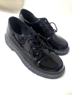 3ホール エナメル 厚底 レースアップシューズ 黒 M 23