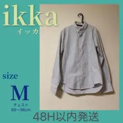 ikka メンズ ストライプ ボタンダウン シャツ 長袖 カジュアル Ｍ