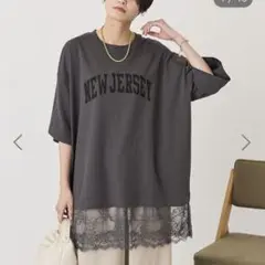 AMERICAN HOLIC カレッジロゴレースドッキングTシャツ