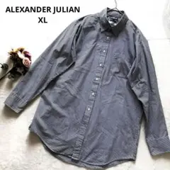 アレキサンダージュリアン ネイビーストライプ XL 長袖シャツ 大きめ