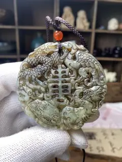 天然石 玉の如意ペンダント 老玉和田玉 清時代 古玉 中国古美術骨董 玉彫掛物 天然石 玉の如意ペンダント 老玉和田玉 清時代 古玉 中国古美術