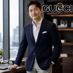 GUCCI ウール100％ テーラードジャケット ネイビー 54R イタリア製のサムネイル