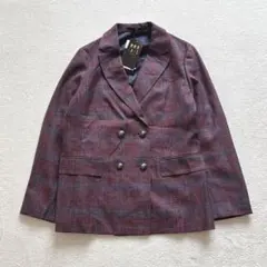 DAKS チェック柄テーラードジャケット　シルク混　リネン混　42 L〜XL