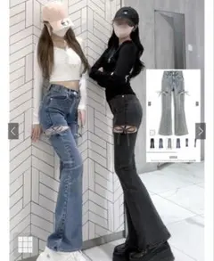 GRL サイドカットアウトリボンフレアデニムパンツ［Cu578］