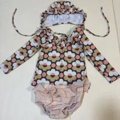 【まとめ買い割引対象】29ベビー水着 女の子用 花柄 帽子付き Sサイズ